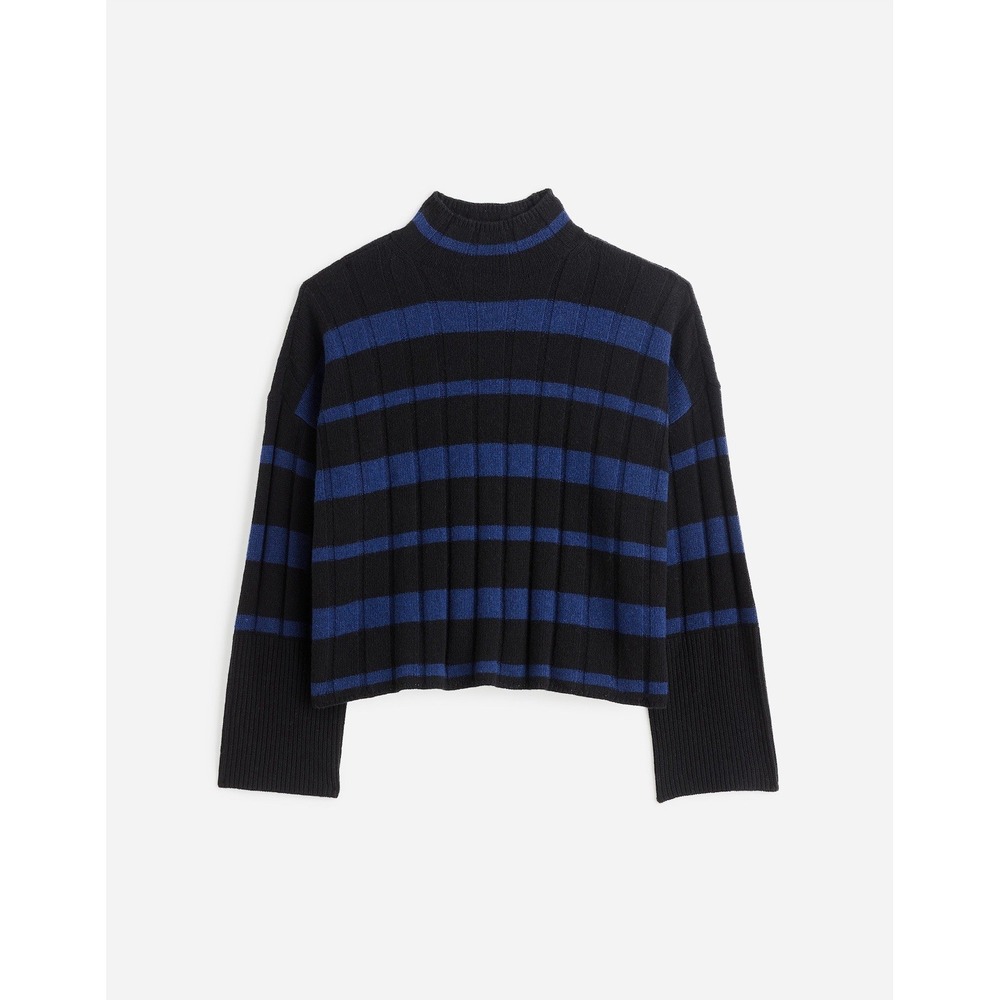 Madewell Ribbed Cashmere Wool Blend Striped Pullover Sweater Black Blue XS